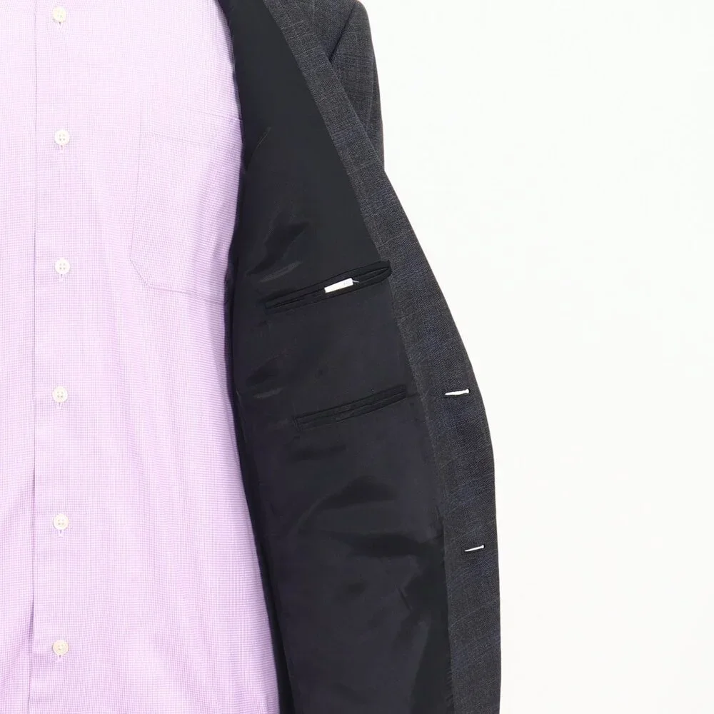Calvin Klein 44L Gray Blazer Sport Coat Jacket 2-Button Check T412